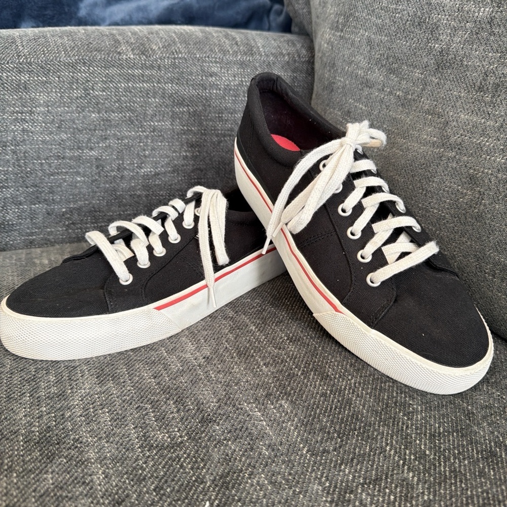 Vintage Retro Y2k minimalist Sleek Keds Platform Black Canvas Sz 10 Sneakers - Picture 2 of 7